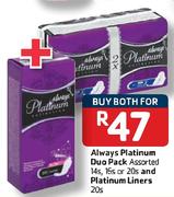 Always Platinum Duo Pack Assorted-14's, 16's Or 20's And Platinum Liners-20's