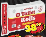 Ritebrand 1 Ply Toilet Rolls-15's Per Pack