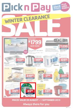 Pick N Pay : Winter Clearance Sale (20 Aug - 1 Sep 2013), page 1