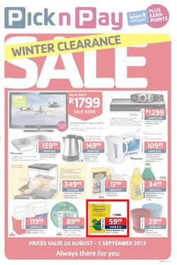 Pick N Pay : Winter Clearance Sale (20 Aug - 1 Sep 2013), page 1