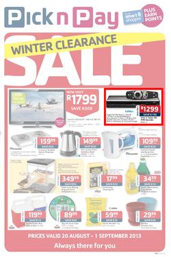 Pick N Pay : Winter Clearance Sale (20 Aug - 1 Sep 2013), page 1