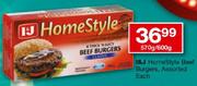 I&J HomeStyle Beef Burgers-570gm/600gm Each