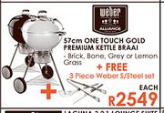 Weber 57cm One Touch Gold Premium Kettle Braai+ Free 3 Piece Weber S/Steel Set-Each