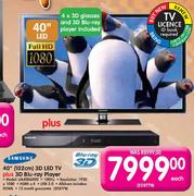 Samsung 40" (102cm) 3D LED TV Plus 3D Blu-Ray Player(Model: UA40D6000)-Each