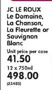 JC LE Roux Le Damaine, Le Chanson, Le Fleurette Or Sauvignon Blanc-12x750ml