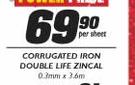 Corrugated Iron Double Life Zincal(0.3mmx3.6m)-Per Sheet