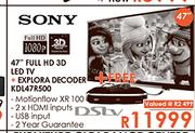 Sony 47" Full HD 3D LED TV(KDL47R500) + Explora Decoder