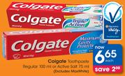 Colgate Toothpaste Regular 100Ml Or Active Salt-75Ml Each