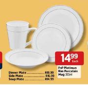 PnP Platinum Rim Platimun Rim Porcelain Mug-355ml Each