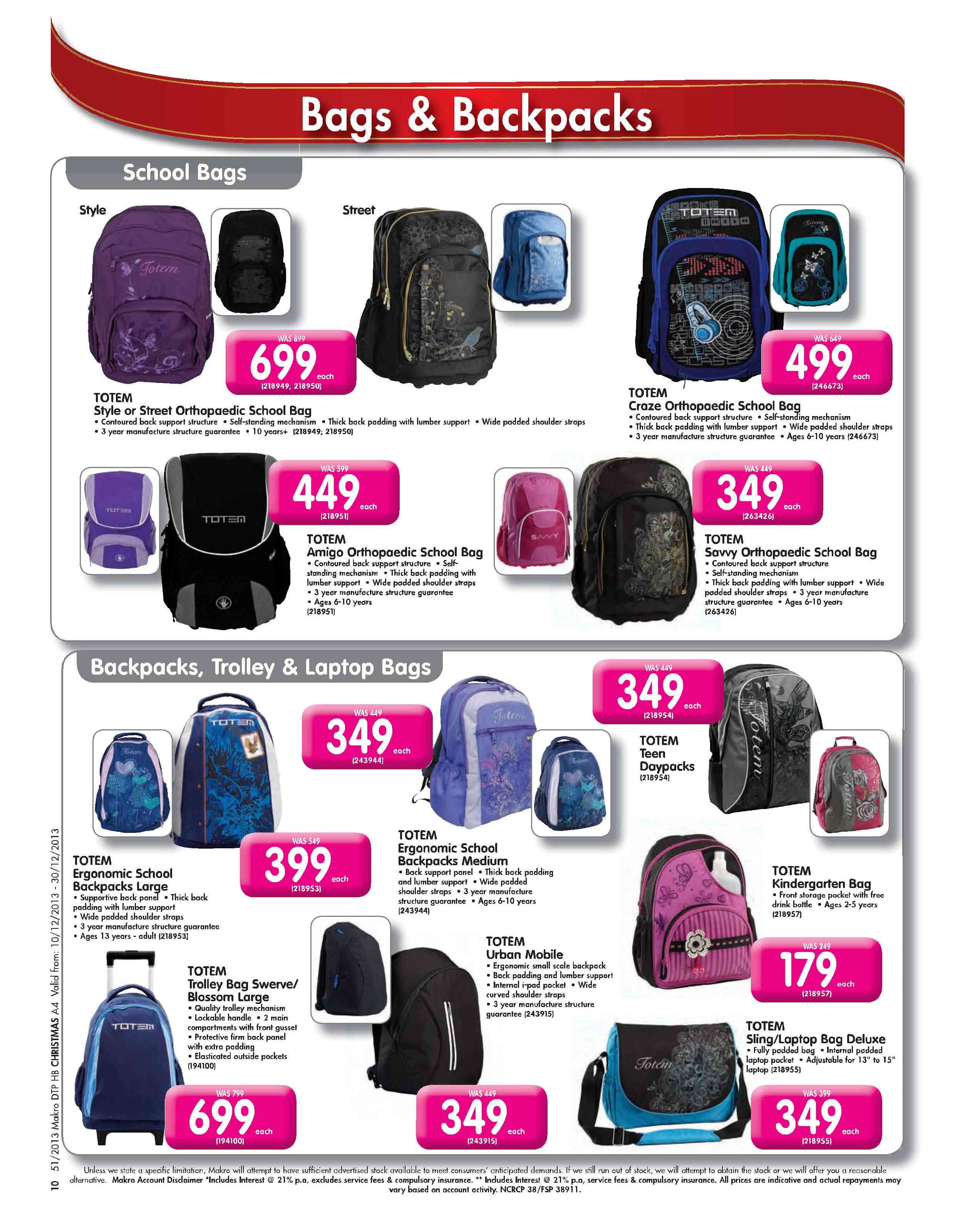 Special Totem Savvy Orthopaedic School BagEach — www.guzzle.co.za