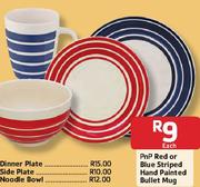 PnP Red or Blue Striped Hand Painted Bullet Mug Each