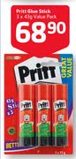 Pritt Glue Stick Value Pack-3 x 43g