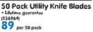 Mastercraft Utility Knife Blades-Per 50 Pack