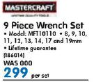Mastercraft 9 Piece Wrench Set MFT10110