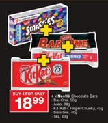 Nestle Chocolate Bars(Bar-One 50g, Aero 38g, Kit-Kat 4 Finger/Chunky 45g,Smarties 40g & Tex 43g)-4's