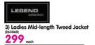 Legend Ladies Mid-Length Tweed Jacket-Each