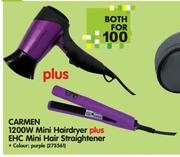 Carmen 1200W Mini Hairdryer Plus EHC Mini Hair Straightener