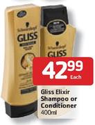Gliss Elixir Shampoo or Conditioner-400ml Each