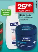Nivea Body Lotion/Cream-400ml Each
