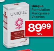 Unique Formulation Menopause Vitamins-60's