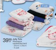 Jolly Tots Waslappe Verskeidenheid 25cm x 25cm-4 Pack Per Pak