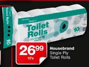  Housebrand Single Ply Toilet Rolls-10's