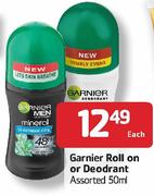Garnier Roll On Or Deodrant-50ml Each