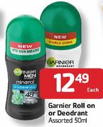 Garnier Roll On or Deodorant-50ml Each