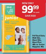 PnP Real Baby Maxi Plus 48's or Junior Nappies 46's-Per Pack