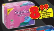 Stayfree Sanitary Pads With Wings-8's Per Pack