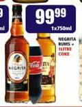 Negrita Rums + 1Litre Coke-1x750ml Each