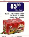 Black Label,Castle Lager Or Hansa Pilsener-12x440ml Cans
