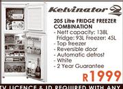 Kelvinator 205 Litre Fridge Freezer Combination