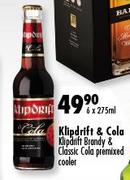 Klipdrift & Cola Klipdrift Brandy & Classic Cola Premixed Cooler-6 x 275ml