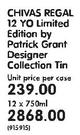 Chivas Regal 12 Yo Limited Edition By Patrick Grant Designer Collection Tin-12 x 750ml