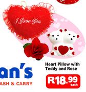 Heart Pillow With Teddy & Rose