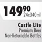 Castle Lite Premium Beer In Non Returnable Botolles-24x340ml