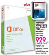 Microsoft Office Home And Student 2013 Plus McAfee Internet Security