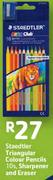 Staedtler Triangular Colour Pencils 10's,Sharpener And Eraser
