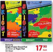 Butterfly Bright Project Board Pad 20 Sheet Or Paper Pad 50 Sheet-Each