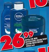 Nivea For Men Revitalising Cream/Body Lotion/Moisturiser-400ml Each