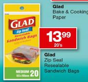 Glad Zip Seal Resealable Sandwich Bags-20's