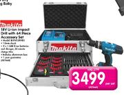 Makita 18V Li-ION Impact Drill With 64 Piece Accessory Set(BHP453RHEX)-Per Set