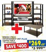 Bridge 3 Piece Entertainment Unit Plus Coffee Table