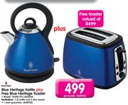 Russell Hobbs Blue Heritage Kettle 18588-70+ Free Blue Heritage Toaster 18589SA-Per Bundle