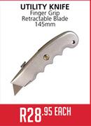 Utility Knife Finger Grip Rectractable Blade 145mm