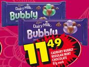 Cadbury Bubbly Regular/Mint Chocolate-87G Each
