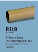 Medium Duty PVC Underground Pipe 110mmx6mm-Per Length