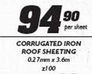 Corrugated Iron Roof Sheeting 0.27mm x3.6m-Per Set