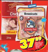 County Fair Frozen Braaicuts/Farmer's Choice Mixed Chicken Portions-2kg Each